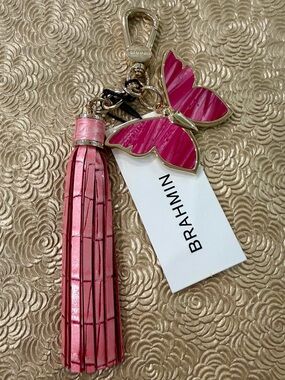 Brahmin Pink Butterfly Tassel Bag Charm